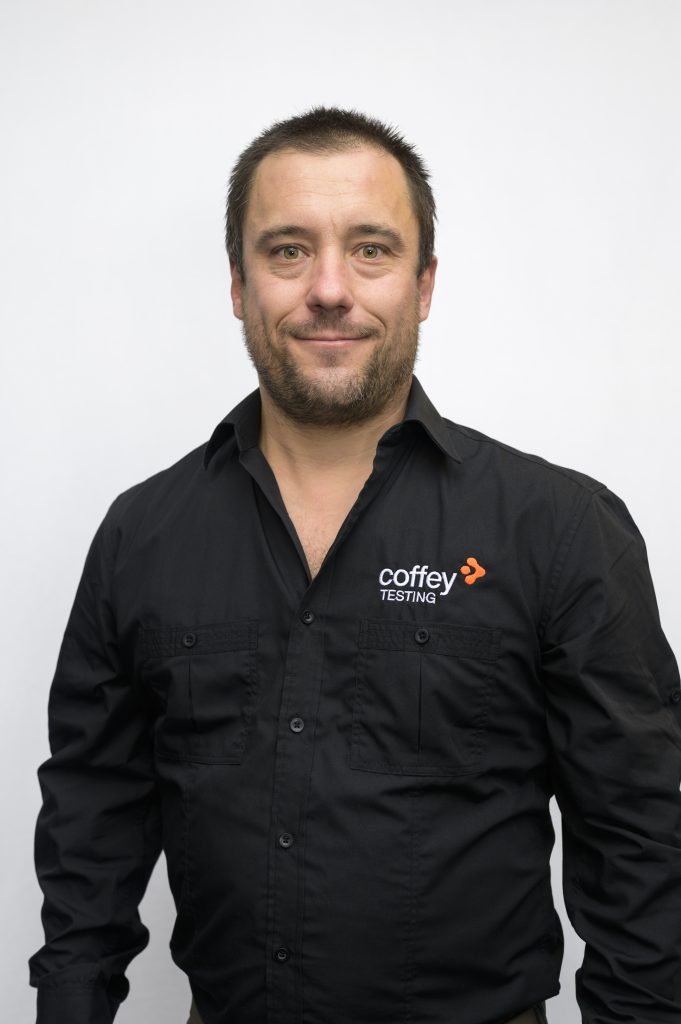 Mitchell Taylor, Operations Manager NSW/ACT at Coffey Testing, leading pavement investigations and drilling operations.
